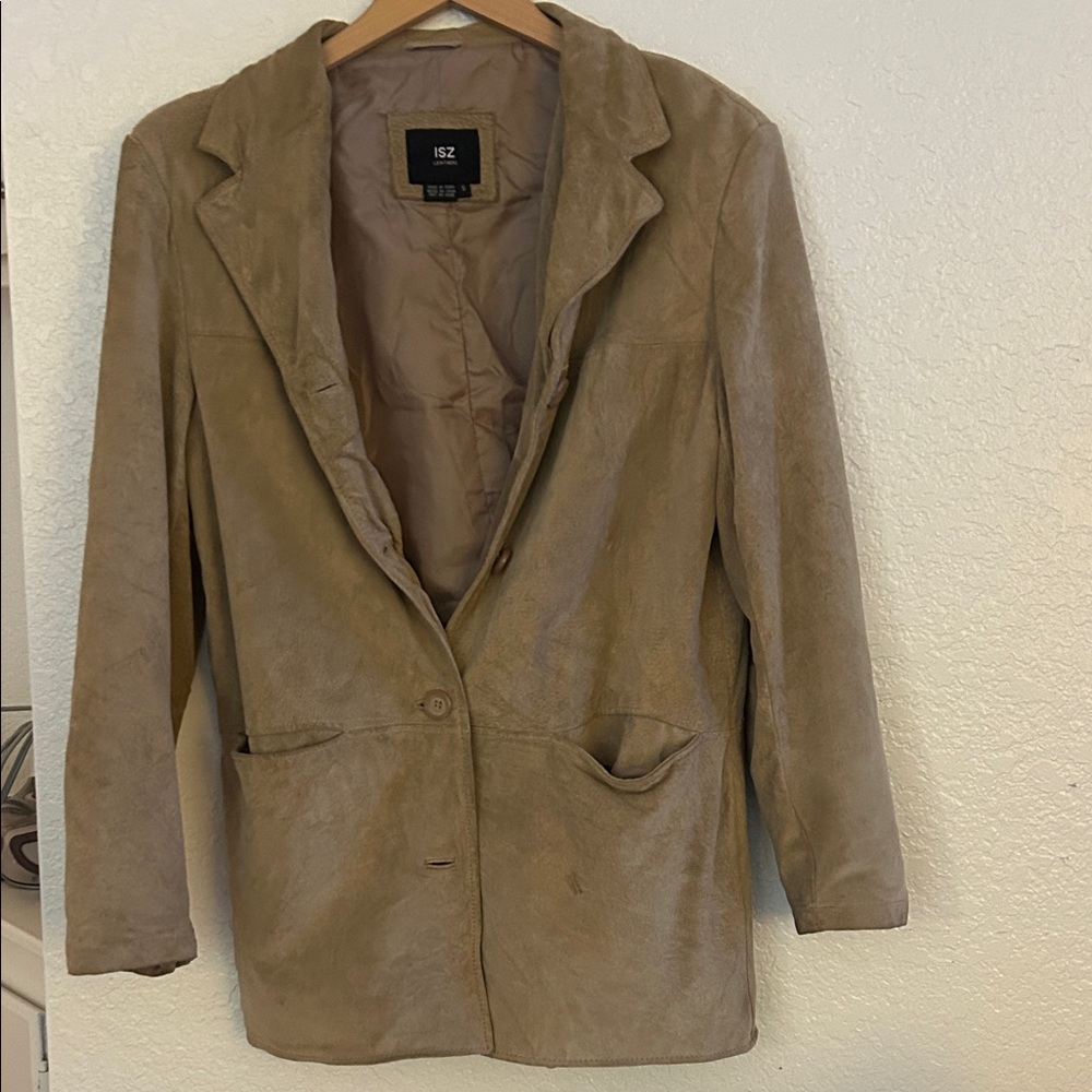 Tan Genuine Leather Women's Suit Jacket